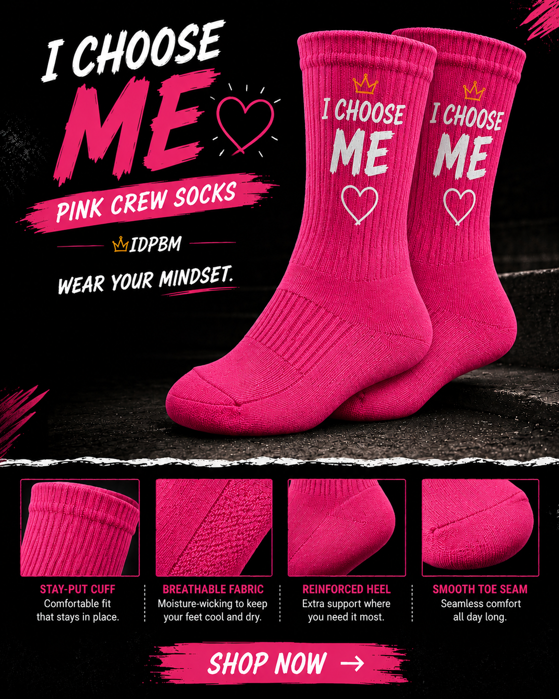 I Choose Me Pick Your Power Adult Pink Socks
